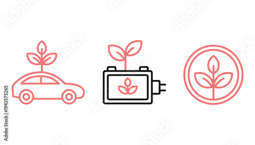 Eco vehicle and battery icons feature.