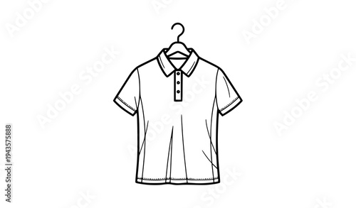 Minimal polo shirt on hanger outline vector line art fashion clothing illustration