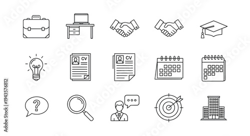 Line art icons representing business career and professional concepts
