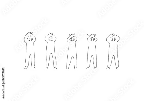 頭の上でバツを作る人物のゆるい手描きイラストセット（線画）