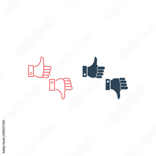 Thumb up and thumb down flat icons set. Vector illustration.