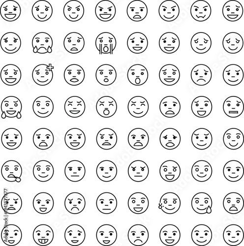 A collection of 40 unique emoticon faces with various expressions and emotions
