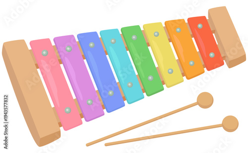 カラフルな木琴（鉄琴）とバチのイラスト ベクター素材