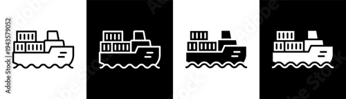 sea freight white icon set design