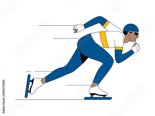 Speed skater competes intensely wearing blue.