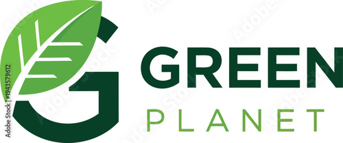 Green Planet Logo with Leaf Icon and Letter G for Eco Friendly Brand Identity