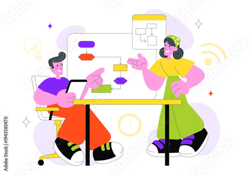 Online Collaboration Whiteboard Tools Vector Illustration With Team Brainstorming, Remote Work Communication, And Digital Planning Board Background