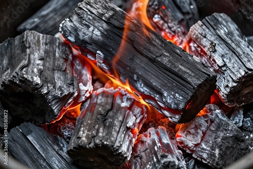 a close up of a grill with charcoal on it