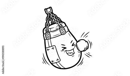 Cute cartoon punching bag coloring page black and white outline kids sports illustration