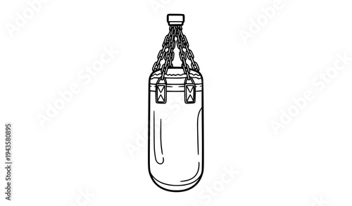 Boxing punching bag black and white coloring page simple outline sports training illustration
