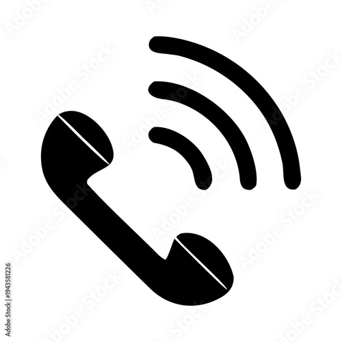 Telephone receiver icon with signal waves, representing call, communication, or support symbol, useful for contact and support graphics, receiver, phone, contact
