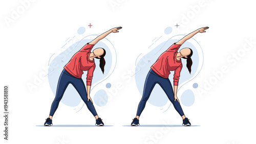 Young woman in athletic wear performs side stretching exercises to improve flexibility and maintain a healthy active lifestyle.