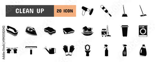 20 Clean up Glyph Icon Illustration Set