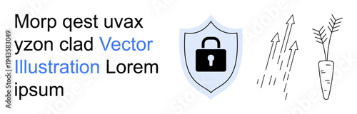 Free Download Data protection, growth, cybersecurity, organic farming, digital safety, personal security. Shield with padlock, arrows indicating progress carrot sketch. Data protection and growth concept - GFXLoad