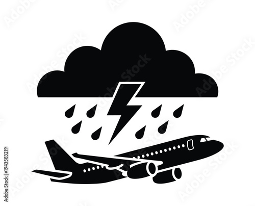 Airplane flying under a severe storm cloud.