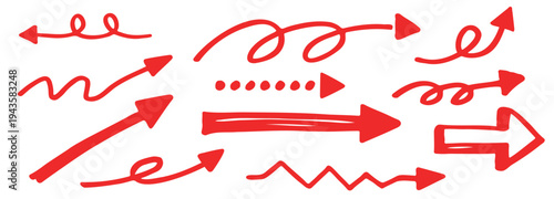 使いやすい手描き矢印デザイン素材・赤