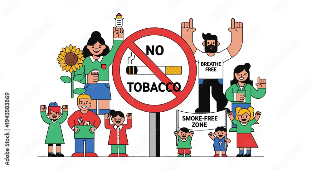 Fototapeta premium Diverse Community Promoting a Smoke-Free Lifestyle and Healthy Environment, Advocating Against Tobacco Use for Public Health Awareness