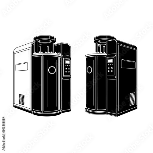 Cryotherapy Device Medical Freezing Therapy Machine Black and White Vector Icon – Cold Therapy Equipment