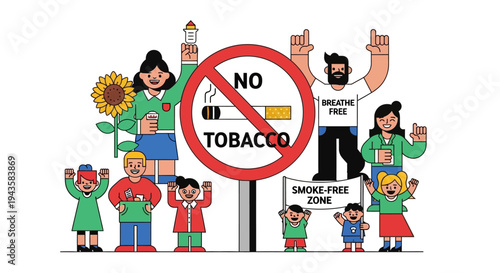 Diverse Community Promoting a Smoke-Free Lifestyle and Healthy Environment, Advocating Against Tobacco Use for Public Health Awareness