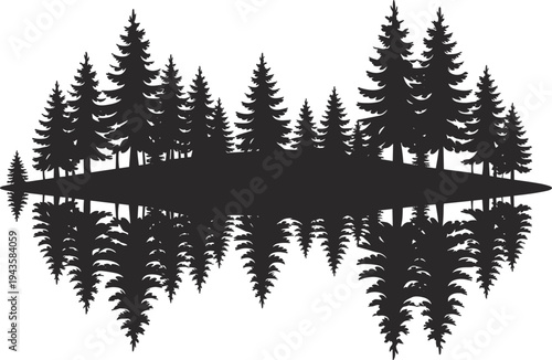WebForest island silhouette, coniferous trees, water reflection, natural landscape, wilderness scenery, tranquil environment, outdoor nature, evergreen  