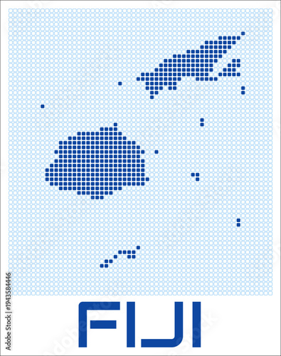Fiji dot map. Dotted shape of the country. Fiji boundary dots with title. Vector illustration.