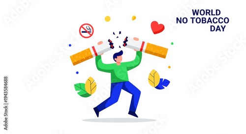 Celebrating World No Tobacco Day A Man Breaks Free from Cigarettes, Embracing a Healthy, Smoke-Free Lifestyle and Promoting Global Health Awareness