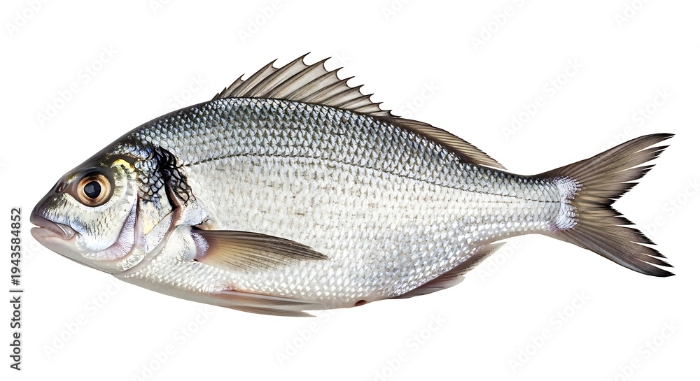 Fototapeta premium Fresh raw whole fish, ready for cooking, isolated on a white background