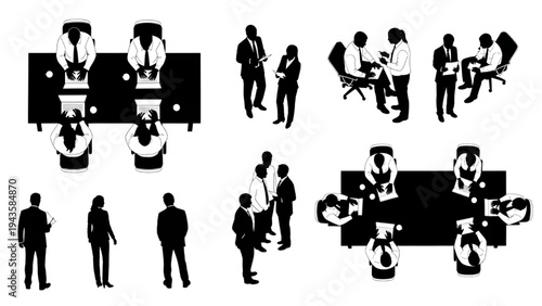 Business meeting icons a top-down and side view of people collaborating