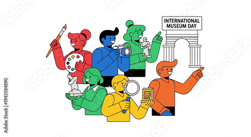 International Museum Day Celebrating Culture, Art, and History with People Exploring Exhibits
