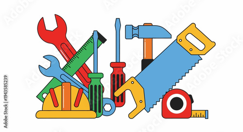 Vibrant Vector Collection of Essential Hand Tools for Construction, Repair, and Home Improvement Tasks