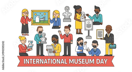 Diverse visitors explore history and art on International Museum Day, appreciating cultural heritage in an engaging exhibition setting