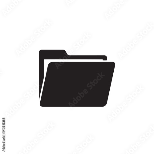 Simple Solid Black Folder Icon, 2D Flat Logo, Clean Silhouette on Pure White Background