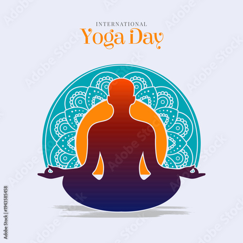International yoga day mandala background for health and wellness. yoga body posture
