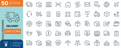 Wallpaper Mural Delivery line icons set. Shipping icon collection. Vector  Torontodigital.ca