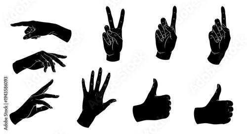 Collection of Hand Gestures and Poses in Silhouette