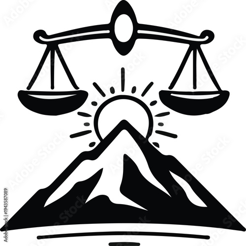Mountain Sun and Justice Balance Illustration
