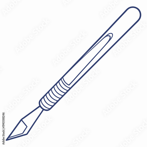 Blue outlined scalpel for surgical procedures isolated on white