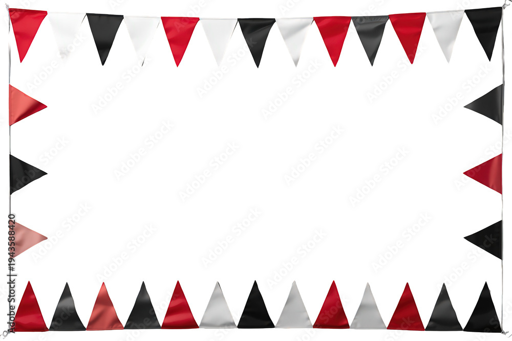 Obraz premium Party bunting flags in red, white, and black colors, forming a festive border for celebrations, events, and promotions