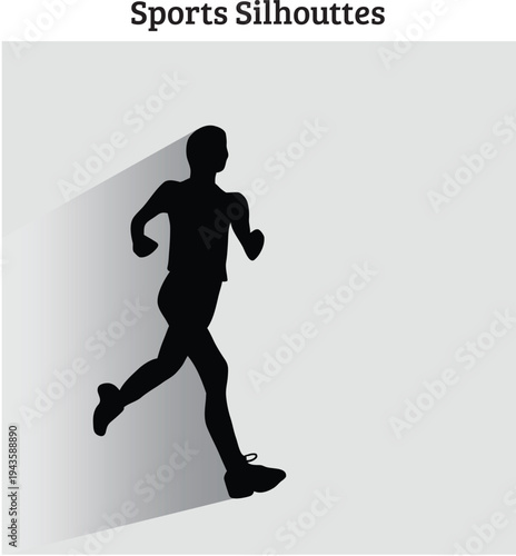 A silhouette of a man in mid-stride during a sprint or fast-paced run, showing clear muscular definition and forward lean