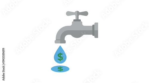 Dripping faucet with dollar signs in water drops for costs