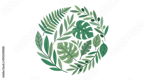 Stylized depiction of lush green leaves