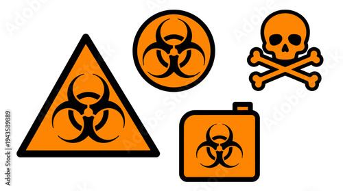 Biohazard waste symbol set with bold strokes isolated on white