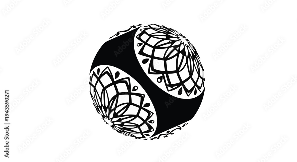 Fototapeta premium Abstract geometric sphere with intricate mandala patterns in black and white