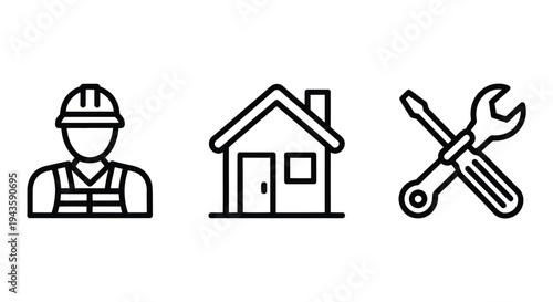 A construction worker standing in front of a house with a set of tools