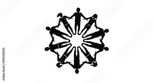 Diverse group of people holding hands in a circle, symbolizing unity and connection.