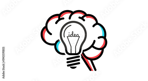 Brain with Lightbulb Idea Concept Illustration Isolated on White Background