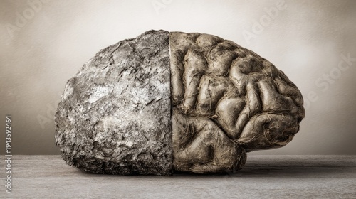 hemisphere. Artistic conceptual illustration of a human brain divided into creative and logical halves. wellbeing guides.
