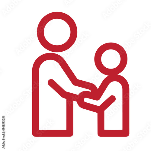 red icon of two people shaking hands in a gesture of agreement or partnership