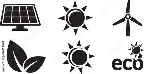 Eco friendly energy icons for sustainable living and environment