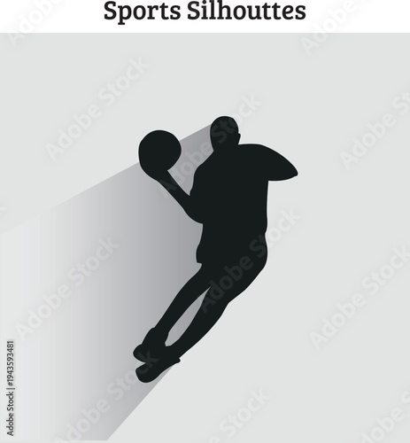 A silhouette of a basketball player in mid-air, clutching the ball and preparing for a layup or a high-reaching jump shot